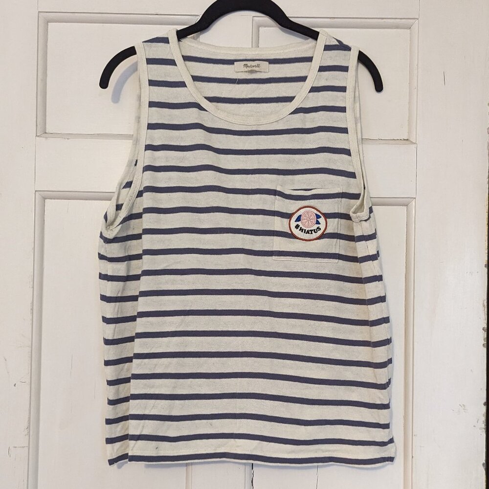 Madewell Grey and White Striped Cropped Tank Hiatus Size Large